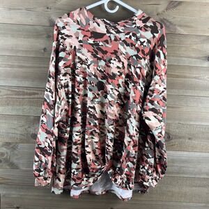 Zac & Rachel Womens Shirt Long Sleeve Mock Neck Camouflage Twist Front 1X